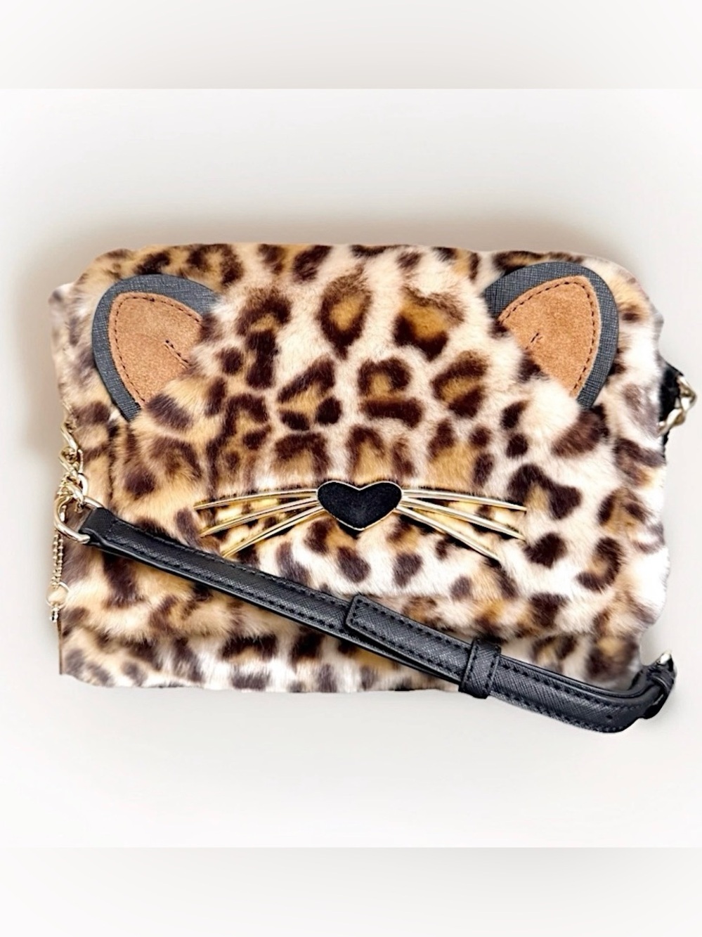 Kate Spade Run Wild Leopard Cat Faux Fur Handbag Purse Muff plush halloween bag